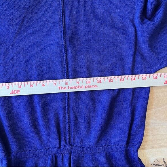 ST JOHN VTG 80S DRESS SANTANA KNIT TULIP PLEATED FRONT BELTED MOCK NECK PURPLE 4 - Picture 9 of 13